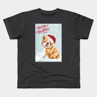 English Bulldog Puppy Merry Christmas Santa Dog Kids T-Shirt